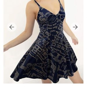 Marauders Map Navy Velvet Mini Strappy Dress - Limited